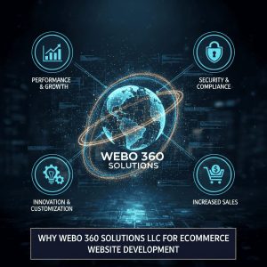 A professional team at Webo 360 Solutions LLC collaborating on ecommerce website development, showcasing expertise, strategy, and high-quality digital solutions.