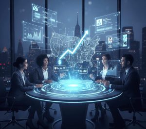 Full Stack website development illustration showing frontend and backend technologies used for career growth opportunities in the United States.