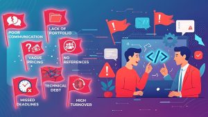 7 red flags when hiring a development partner, highlighting warning signs in software development company selection.