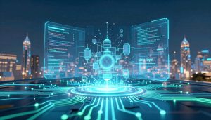 Lifecycle and agent layers in artificial intelligence systems showing data flow, AI agents, and operational stages