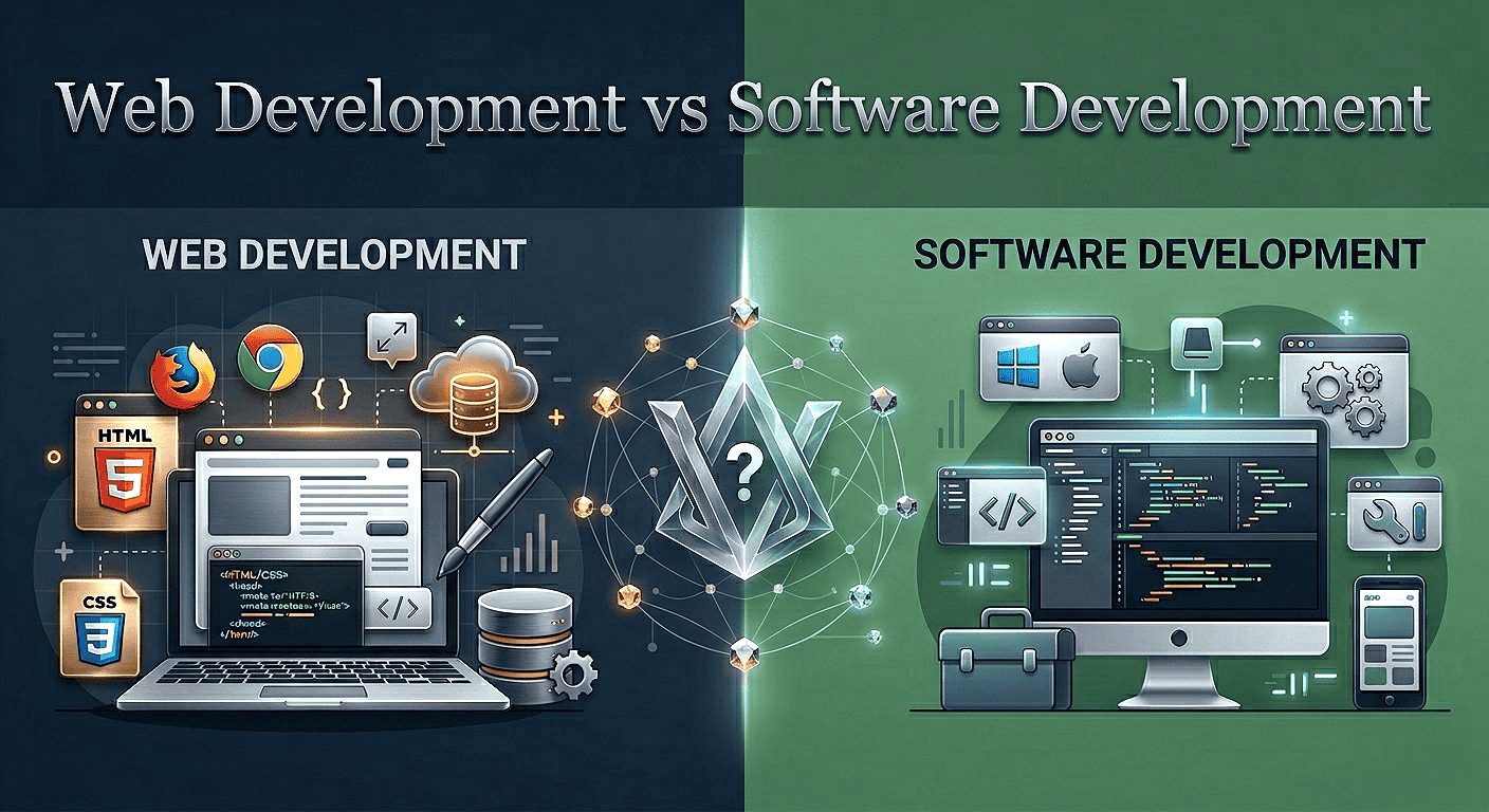 A decision guide on how to choose between web development vs software development based on project goals, budget, and scalability in 2026.