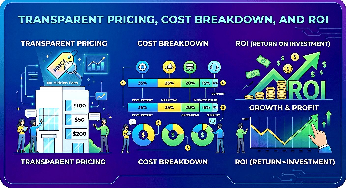 Financial chart showing transparent pricing and cost breakdown for custom web development ROI