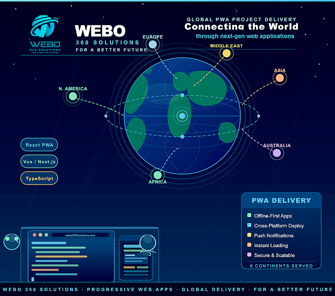 Progressive Web App development services by Webo 360 Solutions featuring custom mobile-responsive PWA solutions.
