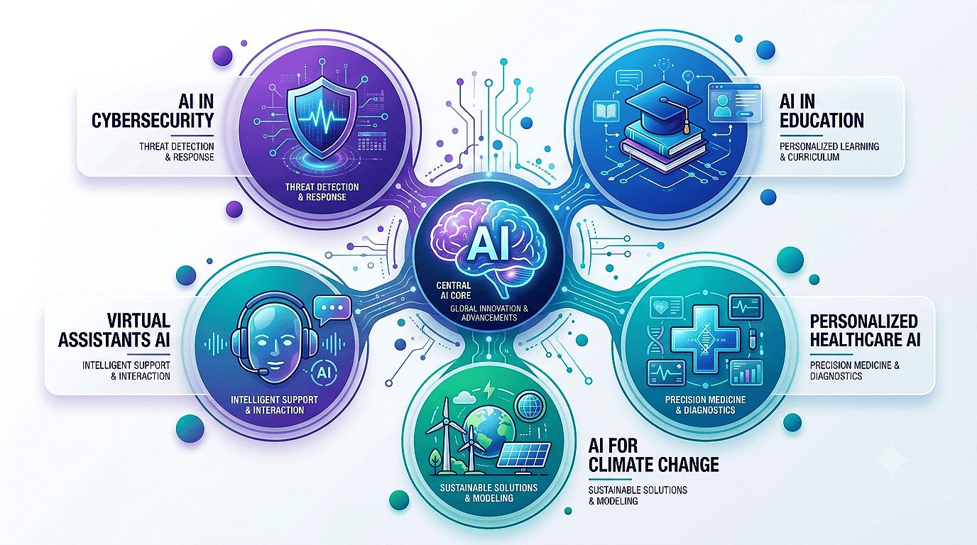 Infographic illustrating the five major AI advancements shaping the future